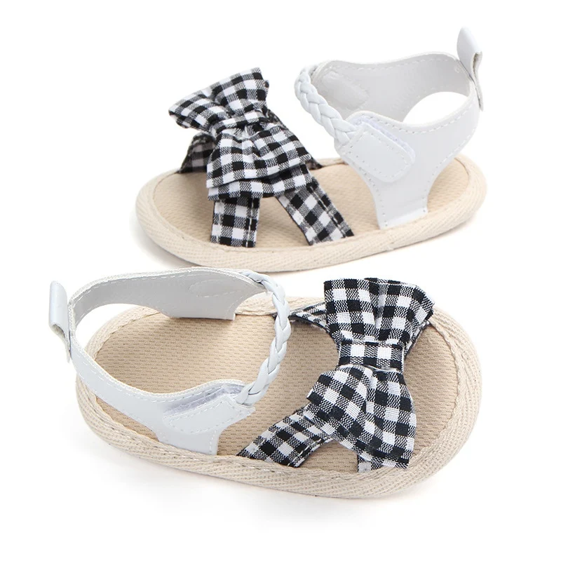 

Summer Baby Shoes Soft Sole Plaid Anti-slip Flower Pattern Crib Shoes Canvas First Walkers