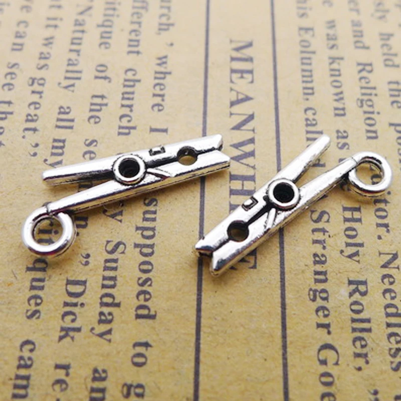 

RAINXTAR Fashion Antique Silver Color Alloy Clothespin Charms Daily Use Clipper Charms 8*19mm 200pcs AAC980