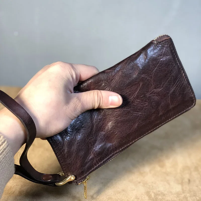 Тонкий Для мужчин кошелек из натуральной кожи кошельки клатч карты Ruched Винтаж