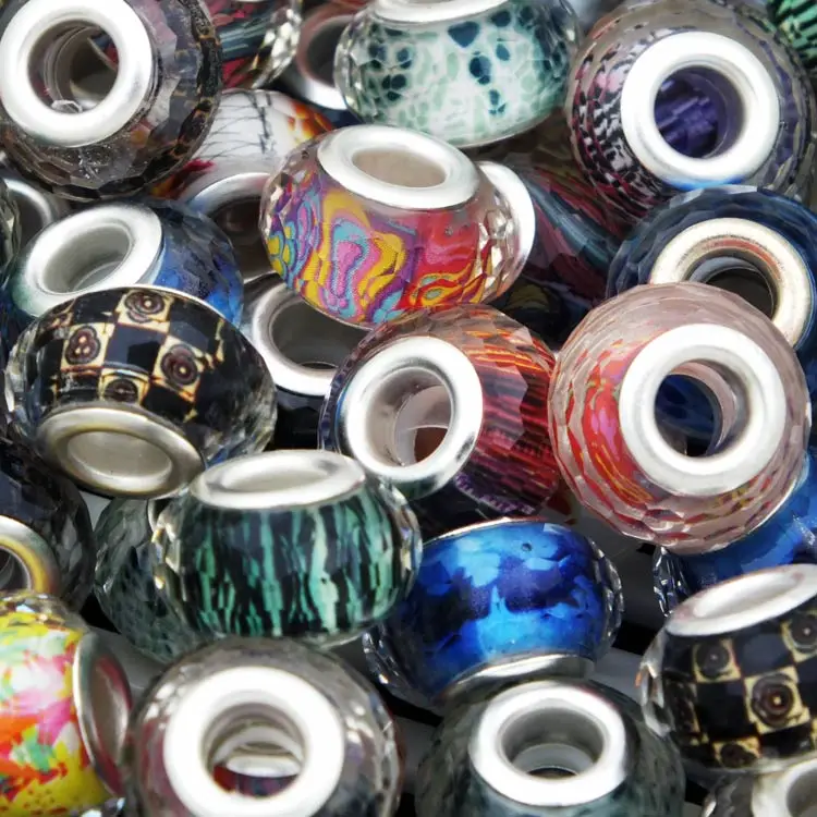 100Pcs/Lot Wholesale 14MM Assorted Color Round Faceted Spacers Plastic Resin Charms Beads Fit Pandora Style DIY Jewelry Bracelet | Украшения