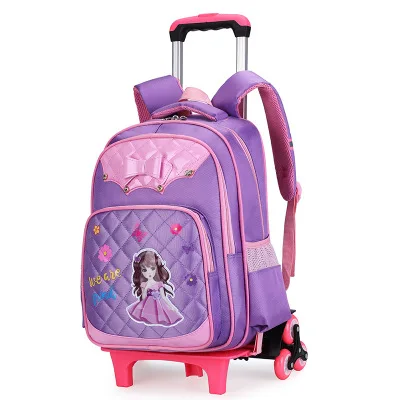 6 wheels purple Детские Водонепроницаемые рюкзаки с персонажами мультфильмов на колесах начальной школы школьная сумка на колесах для девочек рюкзак с колесами сумка - Цвет: 6 wheels purple