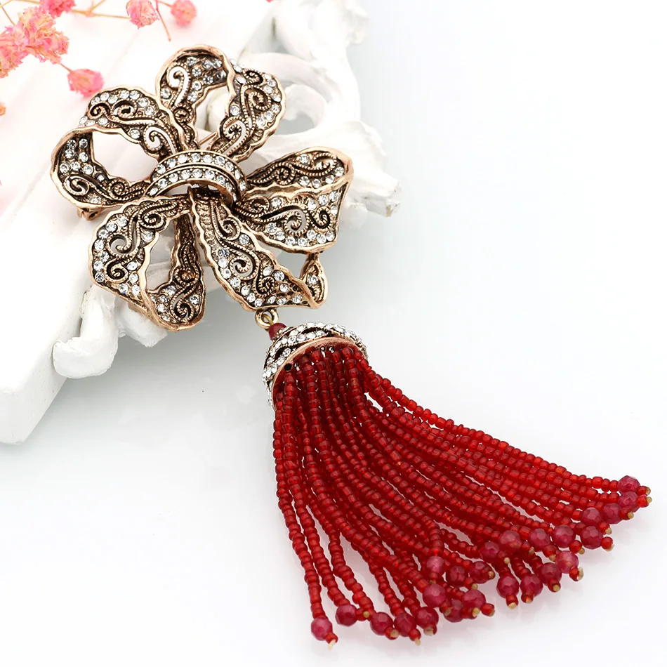 Фирменный дизайн винтажная индийская женская брошь в форме банта с бусинами и