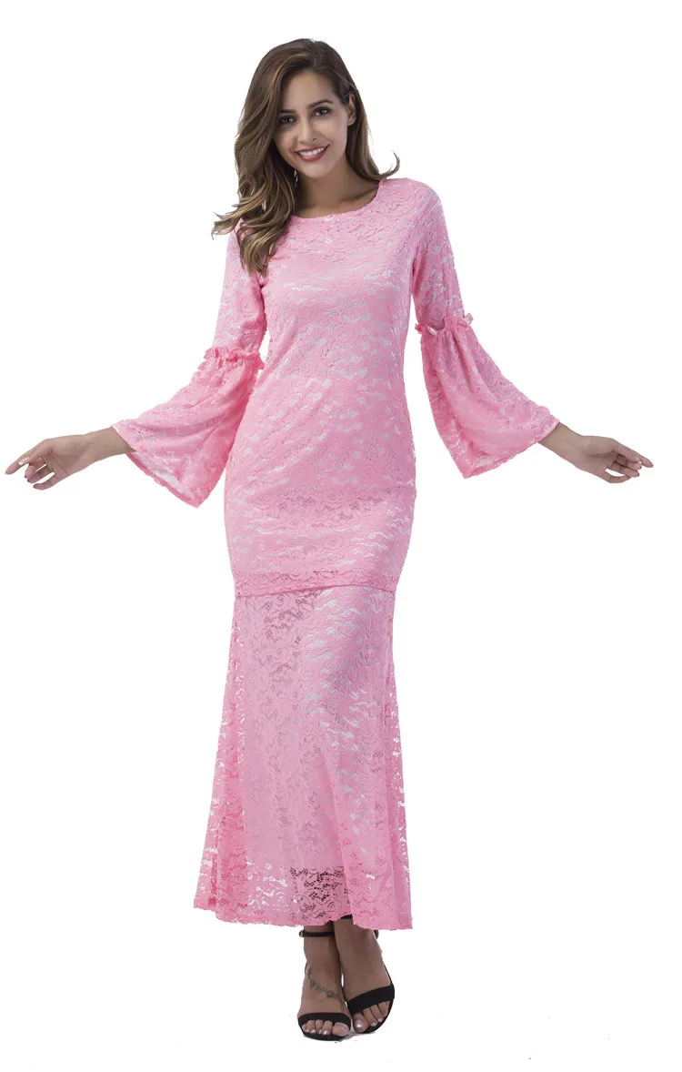 2017 S-3XL кружевное тонкое платье с русалочкой Женская одежда длинными рукавами