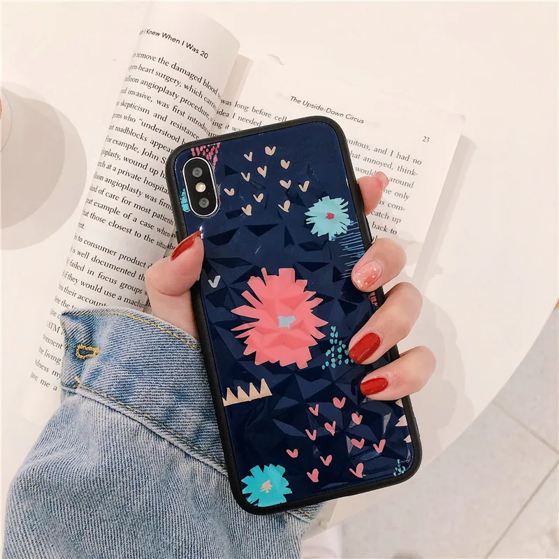 interesting diamond pattern irregularity square black phone Case For Apple iphone 6 6s 7 8 Plus X XS XR MAX epoxy case |