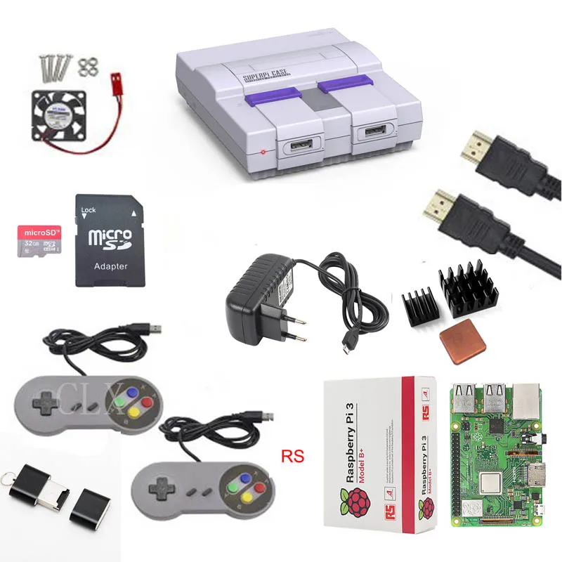 Чехол Retroflag SUPERPi CASE-U NESPi + Raspberry Pi 3 Model B HDMI 3A power теплоотвод карта 32 ГБ вентилятор 2 шт.