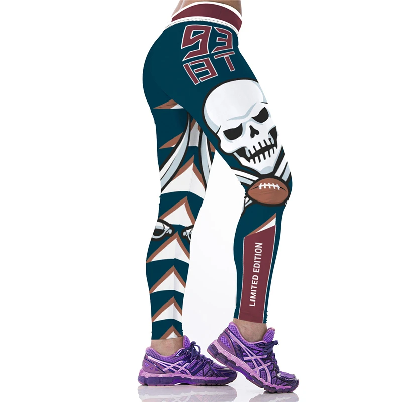 Спортивные женские леггинсы с 3D принтом черепа брюки высокой талией