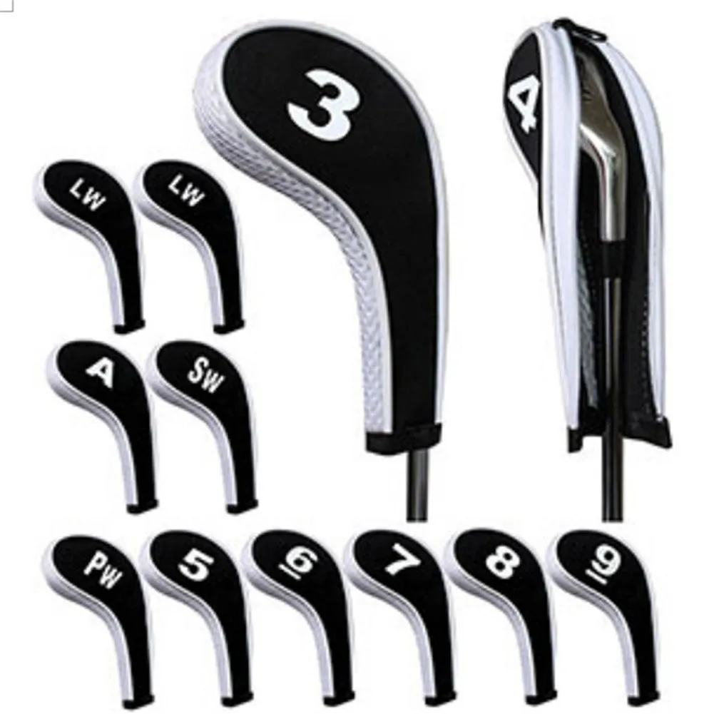 

12 Pcs Golf Club Head Iron Covers Zippered Neoprene Protective Portable Durable Tool ASD88