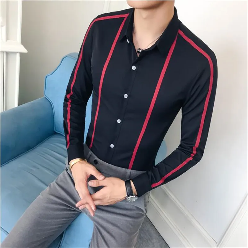 Мужская рубашка в полоску с лентами новинка 2019 года мужская повседневная