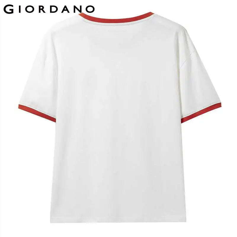 Giordano Women Tshirt Women Embroidery Fruits Contrast Color Crewneck Short Sleeve Tees Women Soft Cotton Fasion Women T Shirt