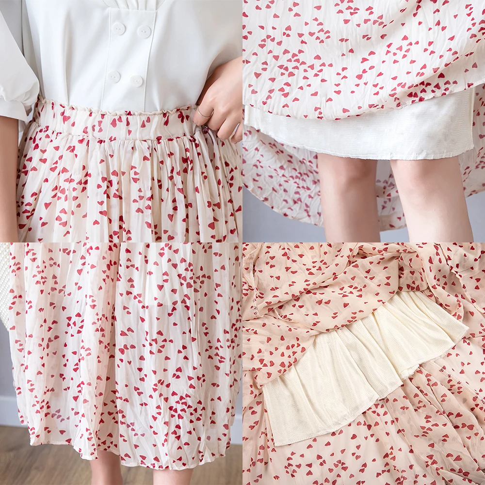 2019 Summer Floral Printing Chiffon Skirts Womens High Waist Pleated Long Skirt Korean Streetwear Women Clothes | Женская одежда