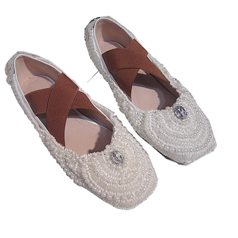2018 сезон весна-лето новый жемчуг горный хрусталь балетки площадь эластичный