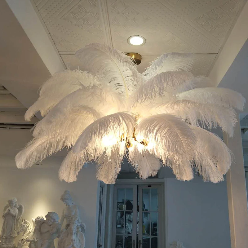 New Feather Chandelier Lighting Copper Creative Villa Model Room Art Living Decor Home Lustres Pendentes Kitchen | Освещение