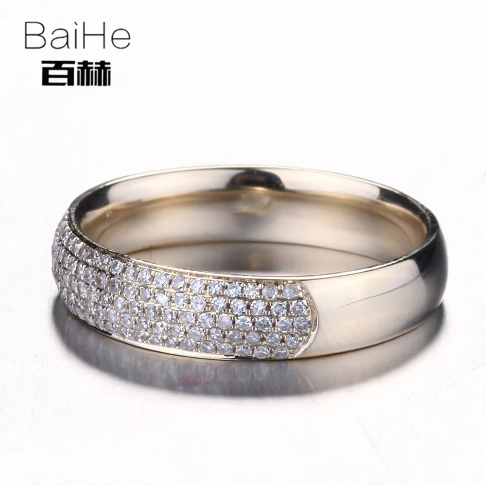BAIHE Solid 14K желтое золото 0.39CT H/SI круглый натуральный бриллиант обручальное кольцо