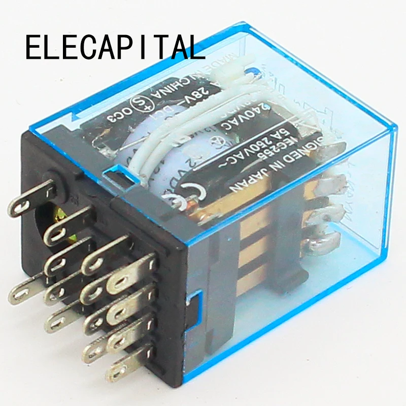 Реле питания MY4 MY4NJ с креплением на din рейку цоколь 14 контактов 12В/24В 110В/220В реле