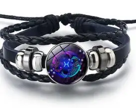 12 Созвездие зодиака знак Черная Плетеная кожа браслет раковая Leo Virgo Libra Тканые