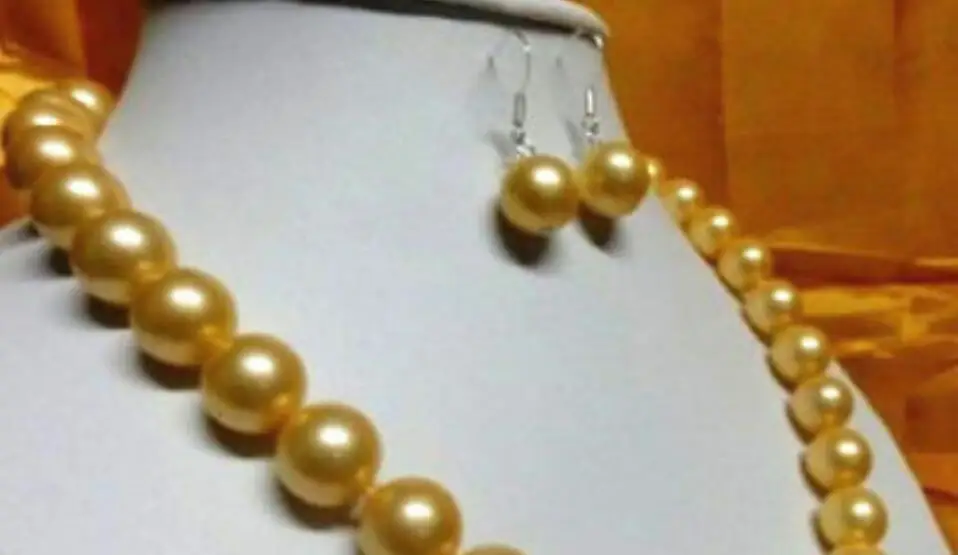 AAA 11-10 MM NATURAL Golden PEARL NECKLACE 18&quot earring Yellow Clasp | Украшения и аксессуары