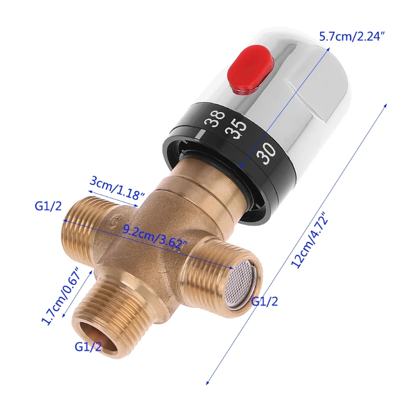 

Solid Brass G1/2 Male 3 Way Thermostatic Mixing Valve Shower Water Temperature Control