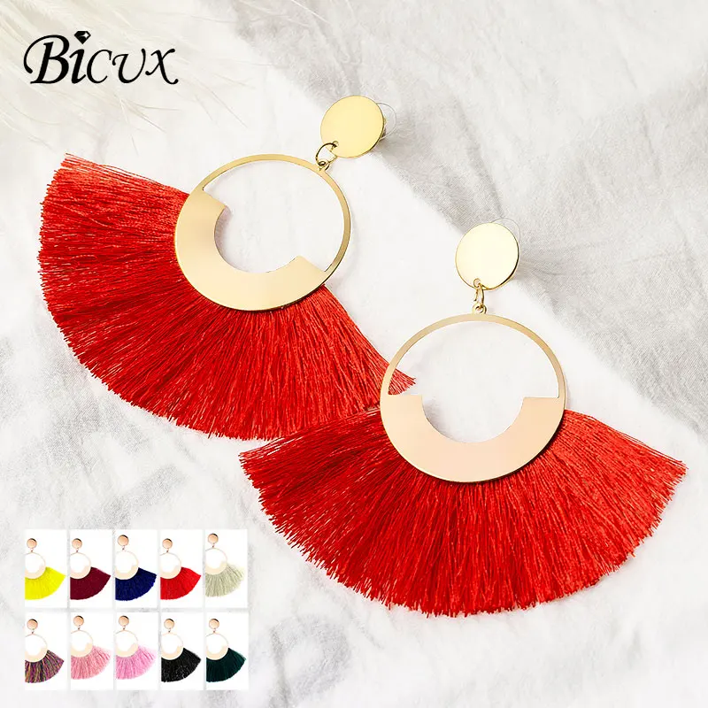 BICUX женские серьги с кисточками модные эффектные Za 2019 Boho большой золотой помпон