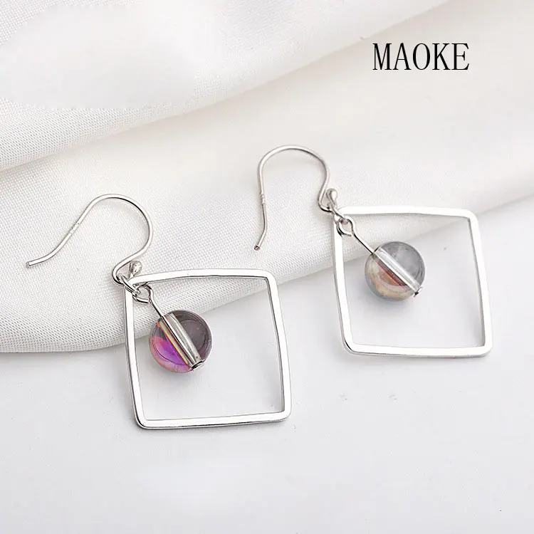 

Promotions S925 Sterling SV Ulzzang Geometric Color Crystal Pendant Earrings Fashion Jewelry for Women's Fashion Gifts