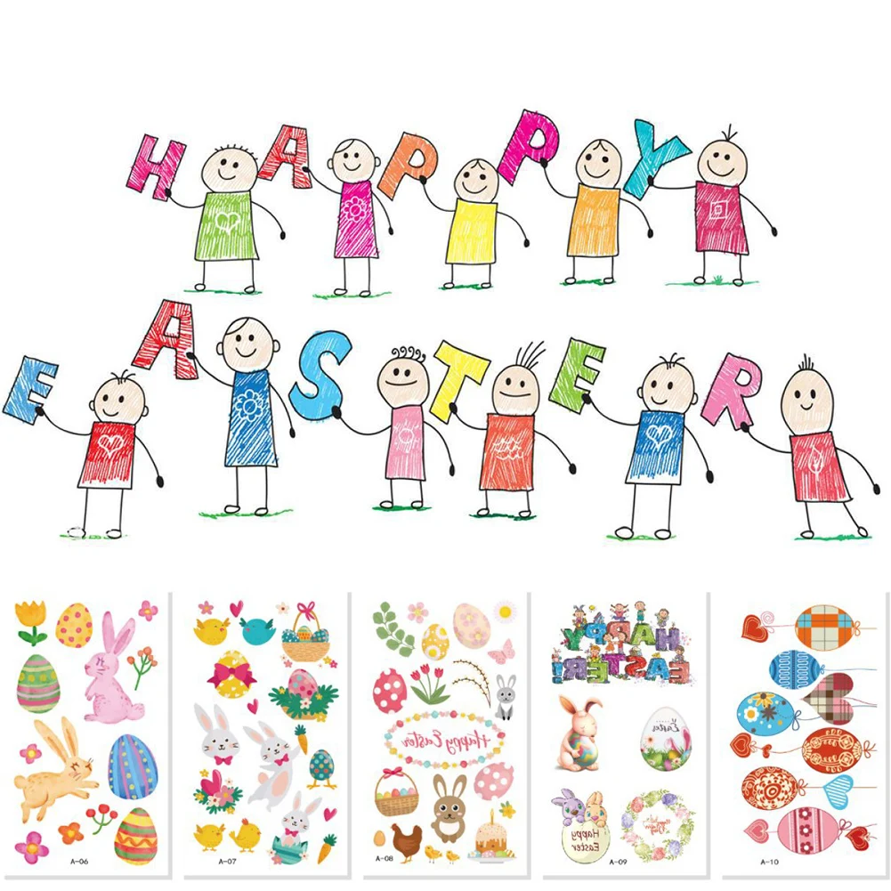 10pcs/set Small Cartoon Body Art Rabbit Bunny For Easter Tatouage Kids Temporary Cute Tattoo Sticker Colorful Decoration Fake | Красота и