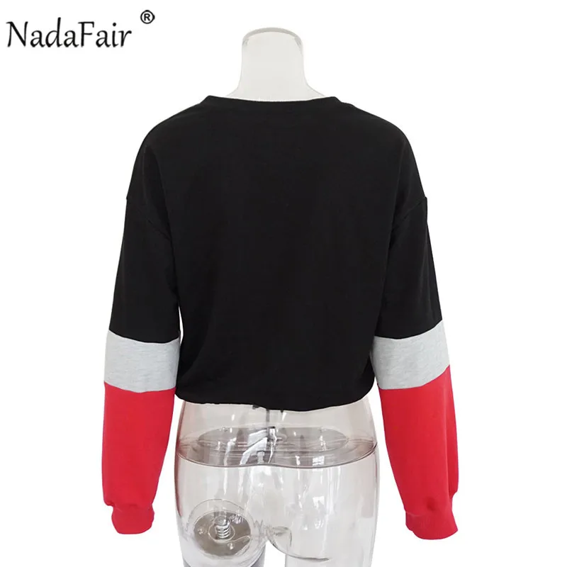Nadafair, Цветные Лоскутные Свободные повседневные толстовки, женские свитшоты, Осенние сексуальные укороченные топы с эластичной талией, уличная одежда, Sudadera Mujer