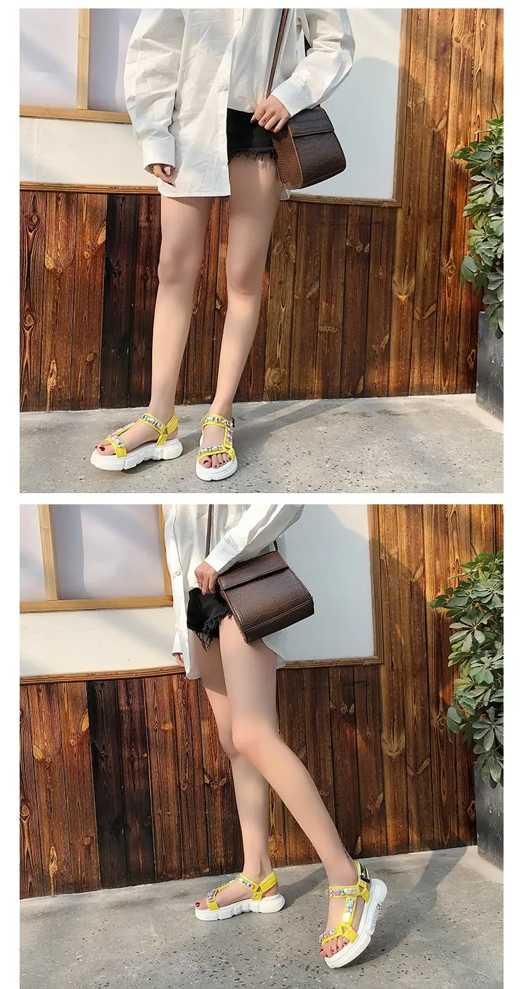 Фуцзинь бренд сезон: весна-лето и осень наклоны и с открытым носком; обувь на платформе с одним словом на стороне сандалии с Стразы