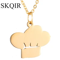 skqir cute chef hat pendant stainless steel cook cap dangle statement necklace hombre jewelry making berloque gift unique choker