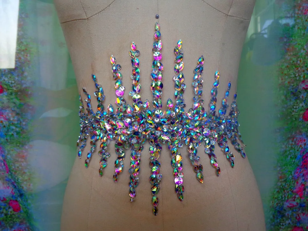 Прозрачные стразы A81 ручной работы AB Аксессуары для платья 33*20 см|sew on rhinestone applique|sew