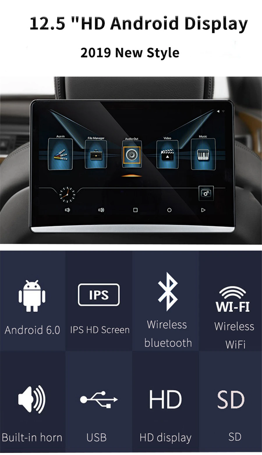 2 шт. X 12,5 дюймов Android 7,1 Автомобильный подголовник HD монитор заднего сиденья с сенсорным экраном wifi 3g/4G BT HDMI Mirror Link