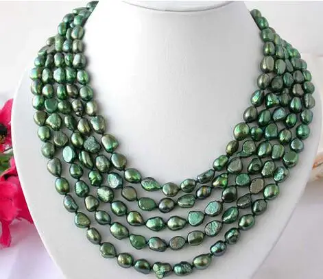 

Charming Long 100" 11mm baroque green freshwater pearl necklace
