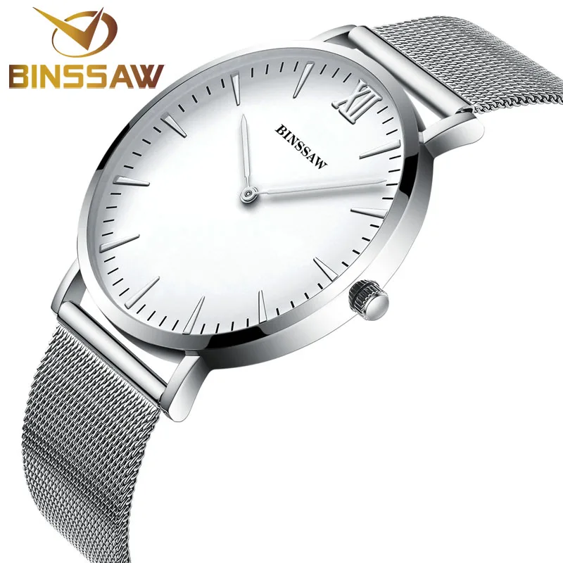 BINSSAW 2017 новые ультратонкие мужские часы из нержавеющей стали Роскошные Кварцевые