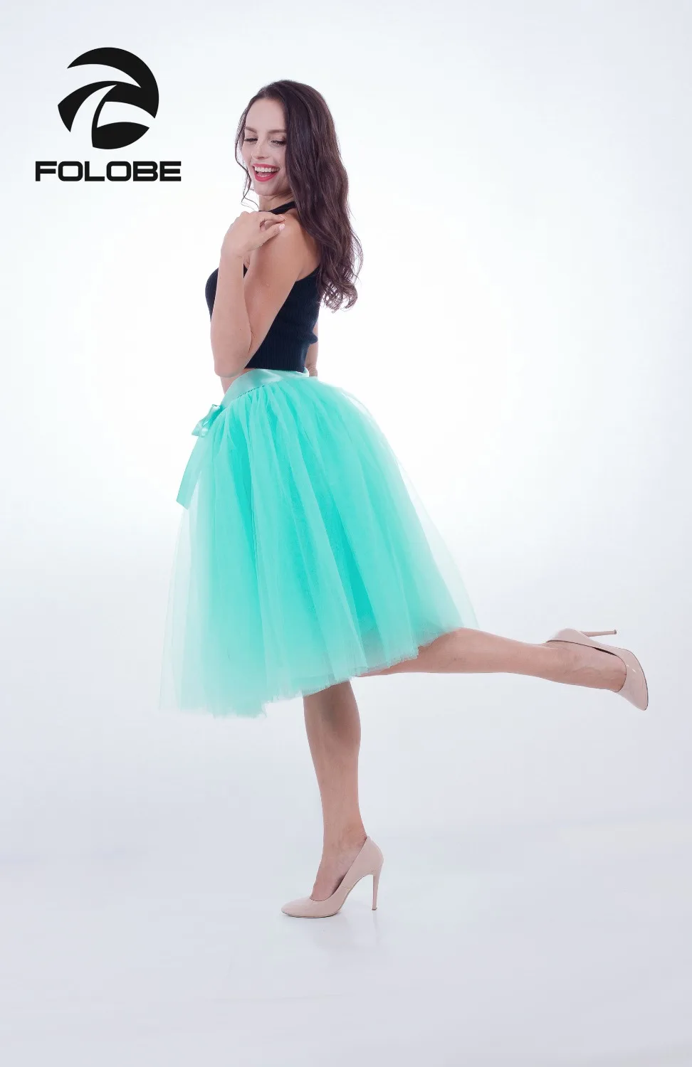 FOLOBE мятно-зеленый 7 слоев миди тюль юбка пачка юбки женские юбочки эластичный