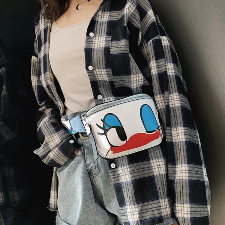 

Women Waist Bag Leather Cute Cartoon Print Fanny Pack Casual Mini Chest Handbag Women Personality Belt Bags Waist Pack Purse