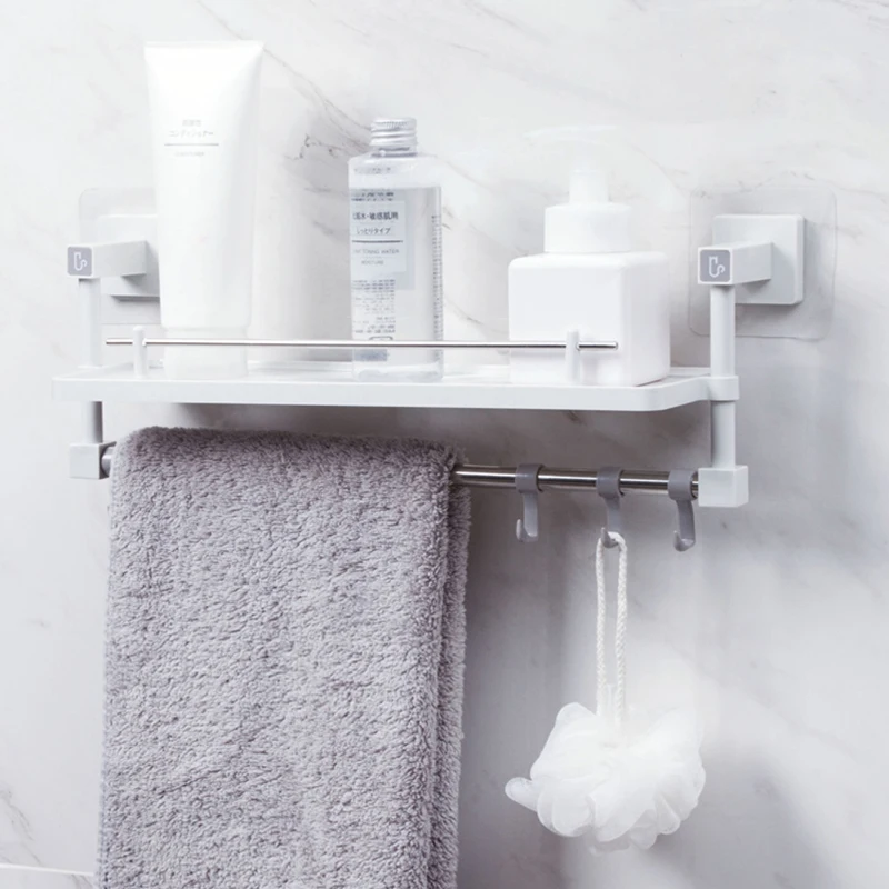 Полка для ванной комнаты с подвижными крючками пластиковые стеллажи хранения из