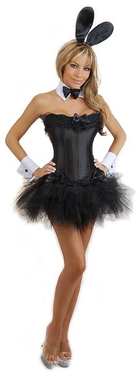 Для женщин сексуальный смокинг корсет Кролик костюм для девочек с принтом