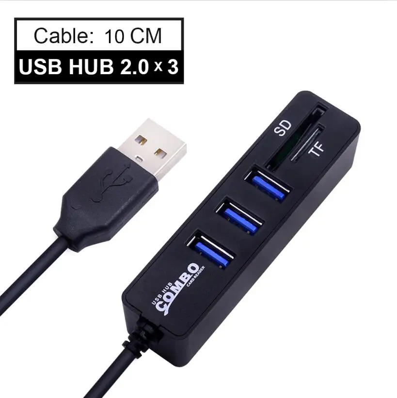 Black 3 ports 2.0 CHIPAL usb-хаб комбо 3 порта USB 2,0 концентратор Высокоскоростной разветвитель Мульти USB комбо 2 в 1 SD/TF кард-ридер для ПК ноутбука компьютера - Цвет: Black 3 ports 2.0