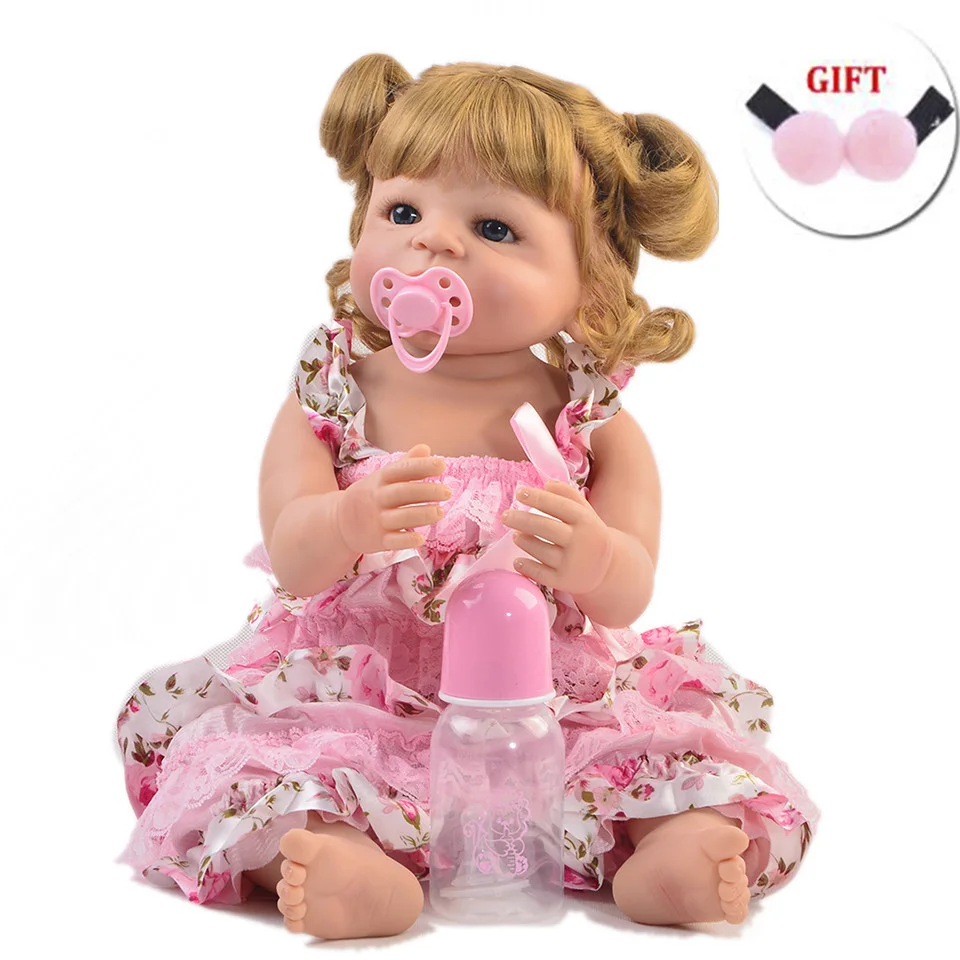 

55cm Full Silicone Body Reborn Baby Doll Toy gift curly hair Girl Vinyl Newborn Princess Babies Alive Bebe reborn