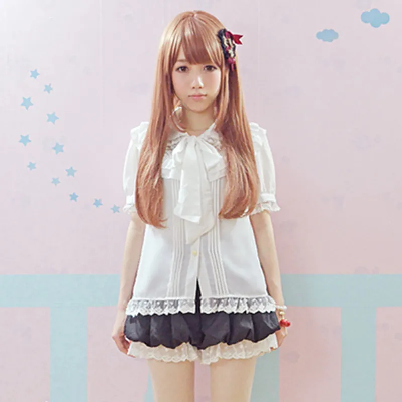 Летнее платье для девочек в стиле Лолита с блузка кружевной фонарь рукав