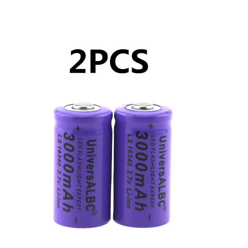 2PCS Перезаряжаемый 16340 аккумулятор 3,7 V 3000mAh 16340 батареи светодиодный фонарик 16340 батарея фиолетовый - Цвет: 2PCS