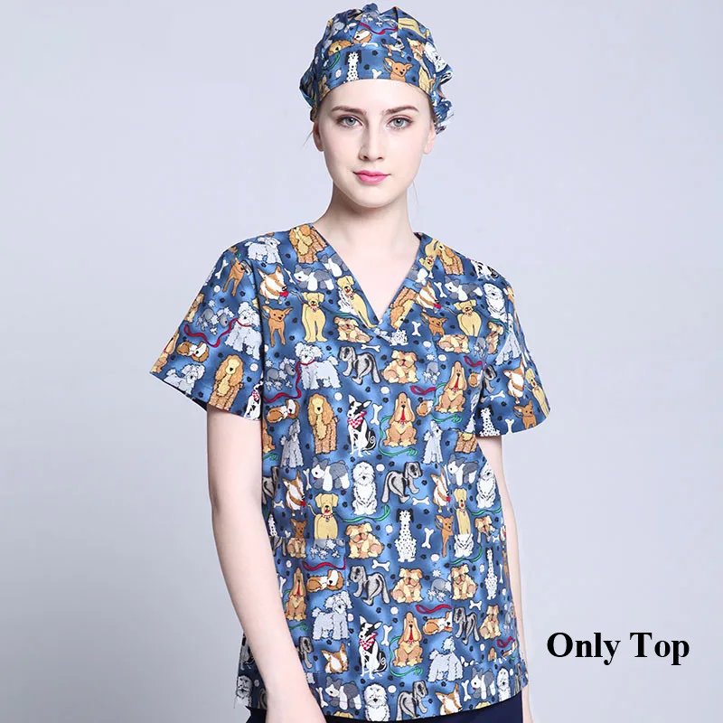 Women Scrub Top Унисекс, униформа для кормления, принт, скраб, набор, костюм, медицинская одежда, больничная одежда, топ и штаны, шнурок, v-образный вырез, стильная Рабочая одежда - Цвет: Women Scrub Top