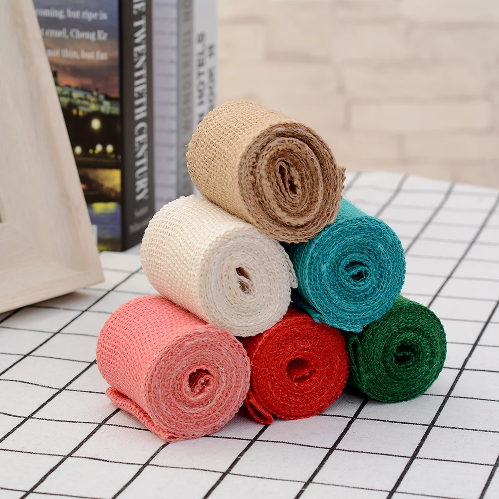 2meter * 6cm candy color Burlap Ribbon roll Gift Linen DIY Wrapping Rolls wedding christmas decoration