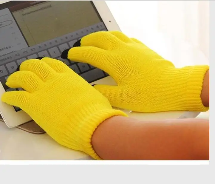 Chick Yellow Fashion Female Wool Knitting Touched Screen Gloves Winter Women Warm Full Finger Gloves Stretch Warm Guantes Knit Mitten - Цвет: Chick Yellow