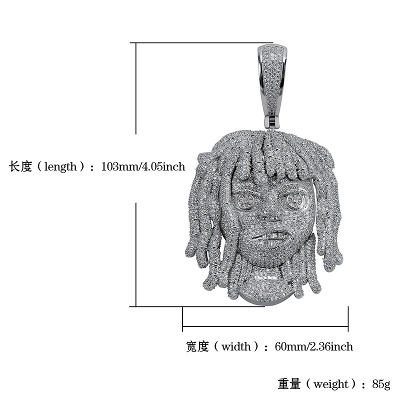Большой широкий AAA CZ камни проложили Bling Iced Out известный характер белого золота хип хоп рэппер lil насос кулон ожерелье для мужчин ювелирные изделия