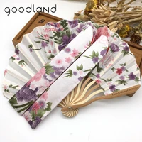free shipping 30pcs personalized chinese japanese fabric floral round folding hand fan with gift bags wedding party supplies