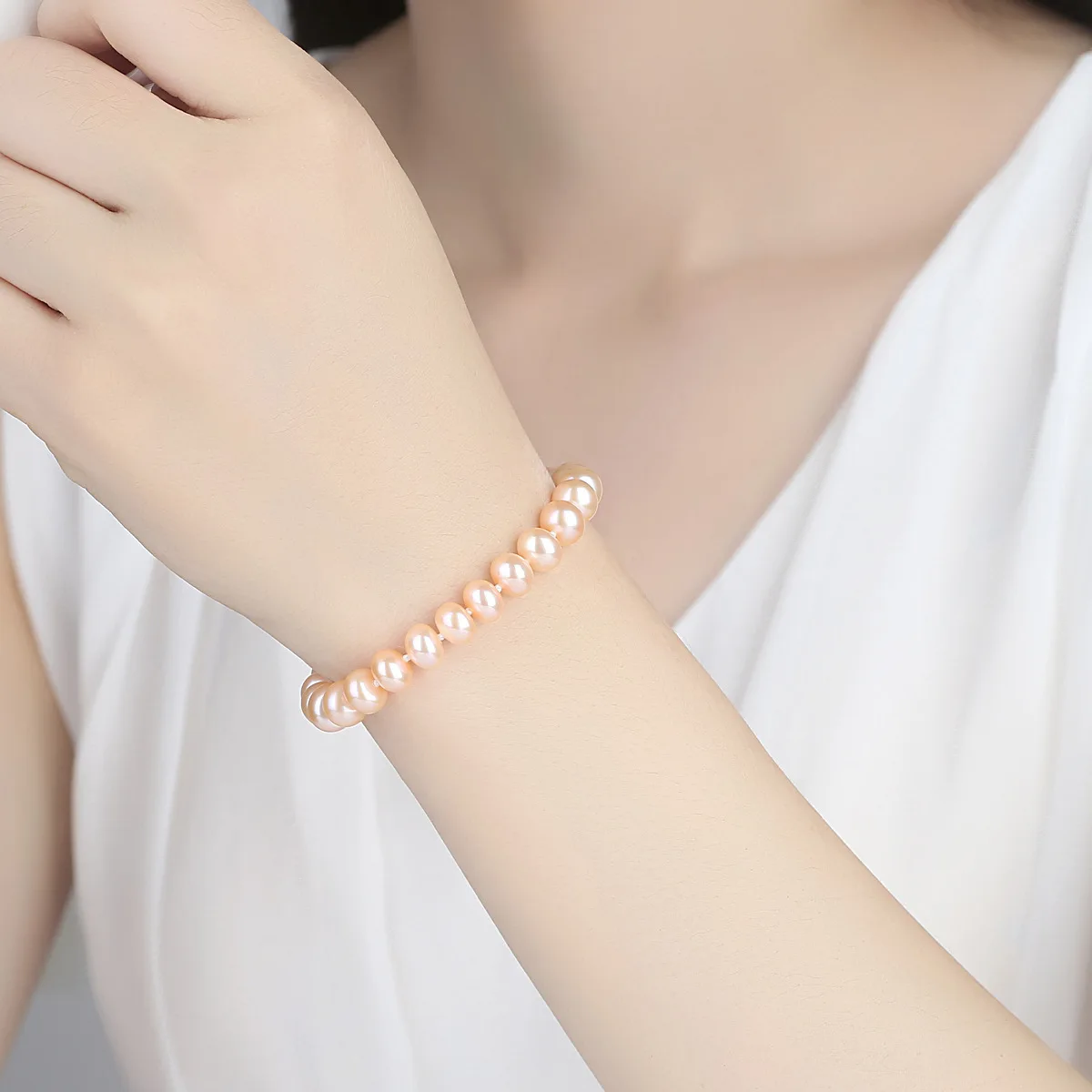 GB Flat Natural Freshwater Pearl Bracelet Fashion Classic Female Hand Accessories 6-7mm Beads Bangles For women | Украшения и