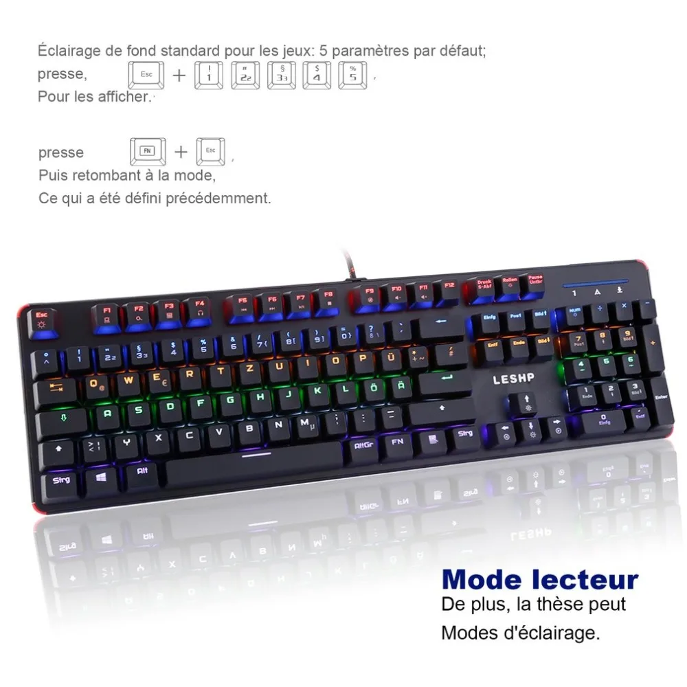 LESHP USB Проводная 105 клавиша с подсветкой профессиональная игровая офисная механическая клавиатура с светодиодный подсветкой