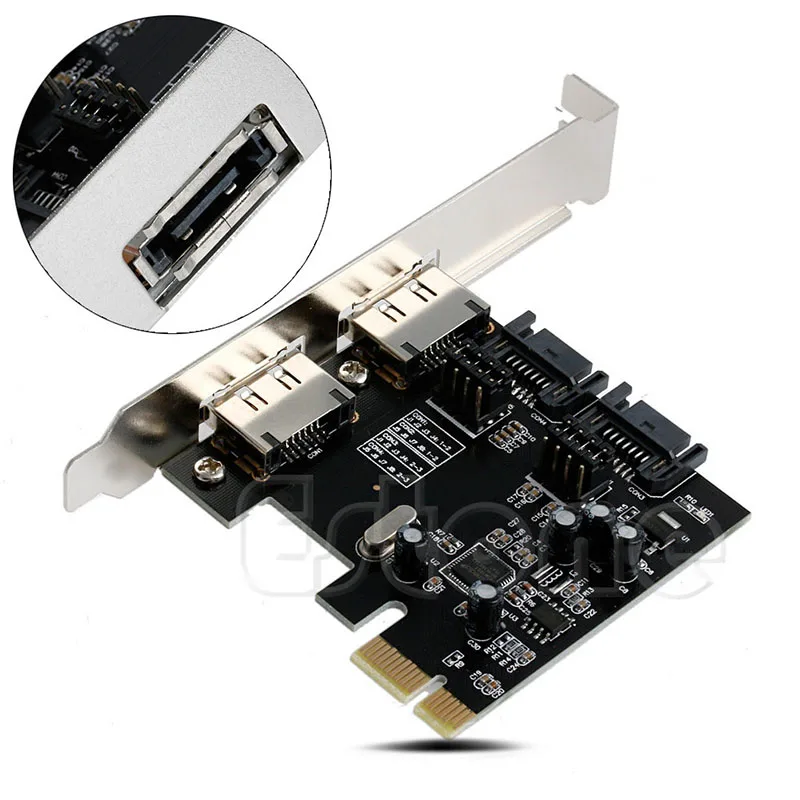 Высокое качество 4 порта высокая скорость 6,0 ГБ/сек. PCI-E до 2 SATA 2 ESATA адаптер карта с драйвером CD