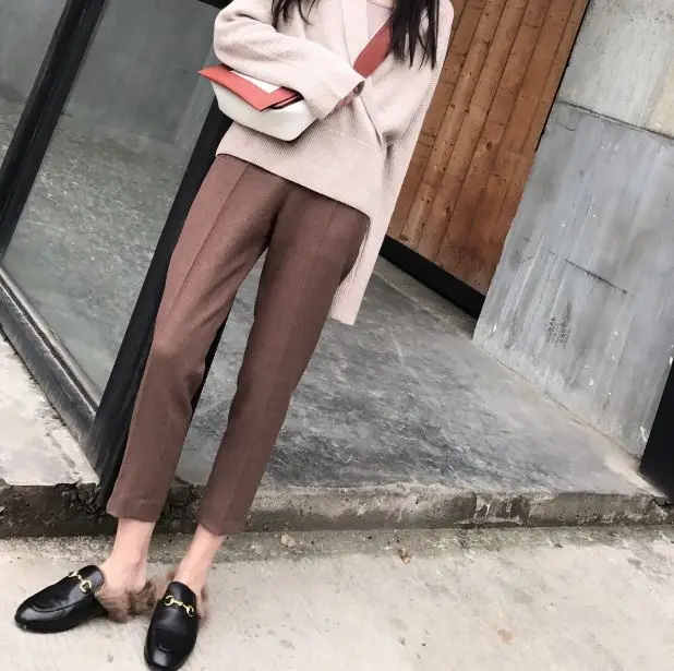 coffee Кожаные Брюки Lulu леггинсы осень самосовершенствование лодыжки длина костюм Высокая талия Досуг Ol Элегантные брюки женские - Цвет: coffee