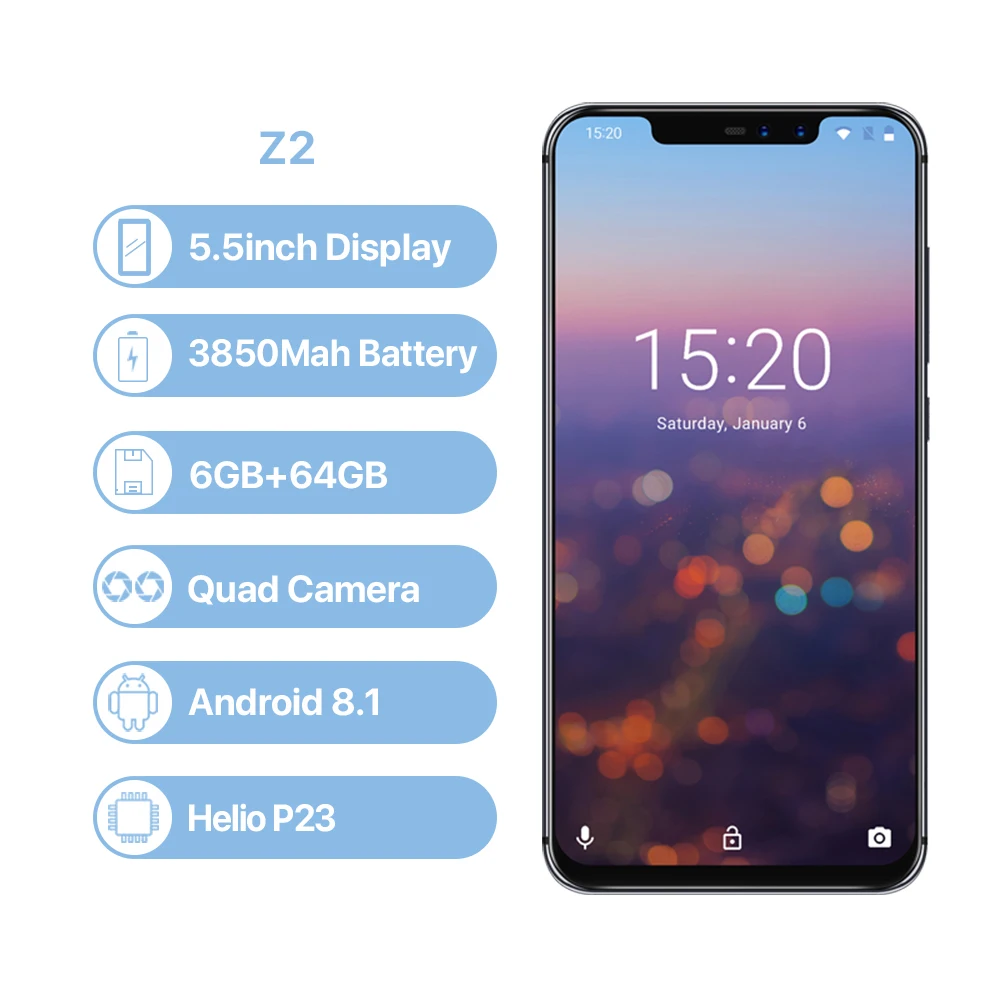 UMIDIGI Z2 Глобальный Версия Helio P23 6 ГБ Оперативная память 64 Встроенная 2 &quotFHD + полный