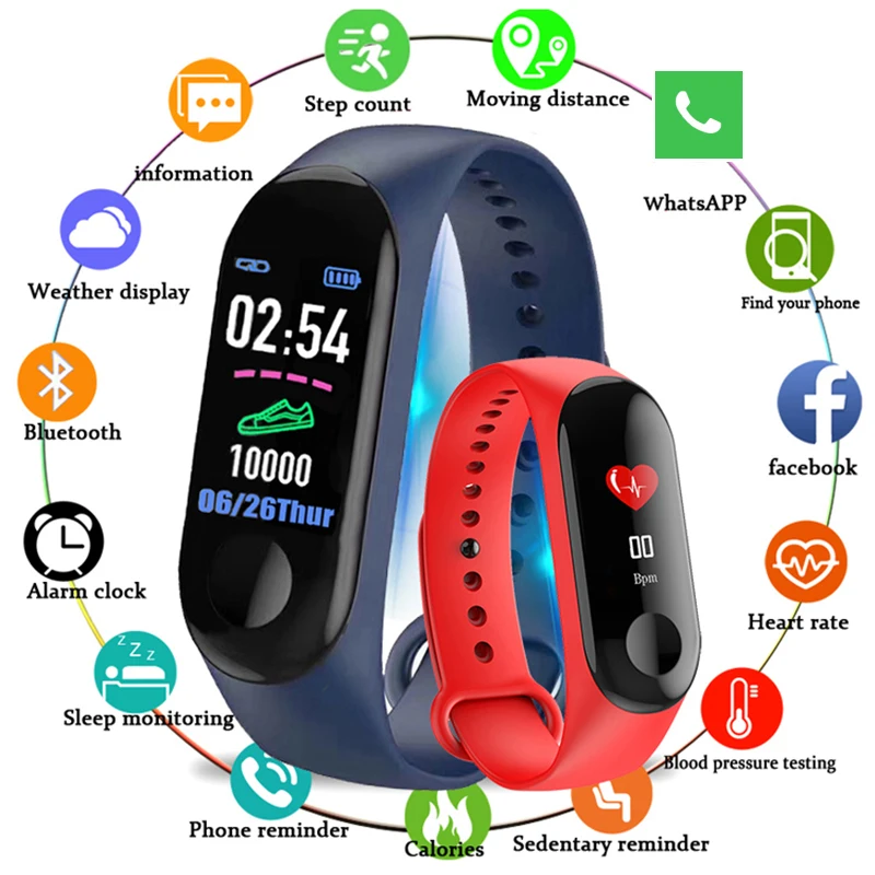 

kivbwy Bluetooth sport smart wristband blood pressure heart rate band waterproof fitness M3 smart band fitness tracker pedometer